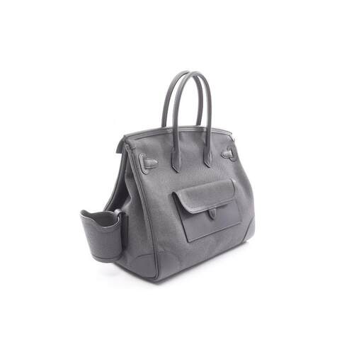 中古Hermes爱马仕女包A级95新birkin铂金包帆布手提包灰色正品 - 图0