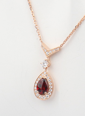 「95新」CHAUMET Josephine加冕爱Aigrette石榴石750玫瑰金项链