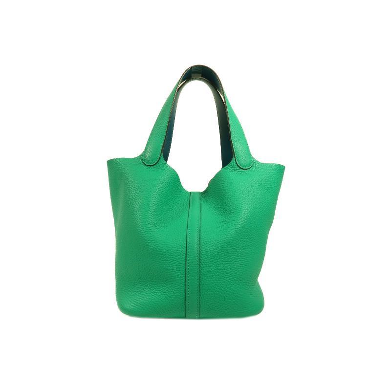 中古Hermes爱马仕女包A级95新Picotin MM菜籃子 MM牛皮手提包绿色 - 图0