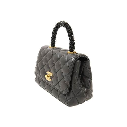 中古Chanel香奈儿女包A级95新 Coco Handle牛皮斜挎包黑色正品 - 图1