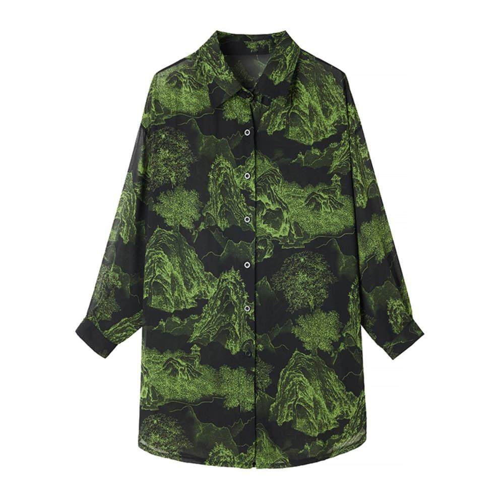 JOYIASS气质印花雪纺衬衫欧货大码防晒衬衣2025早秋新款宽松上衣,淘宝优惠券,粉丝福利购,淘宝优惠卷