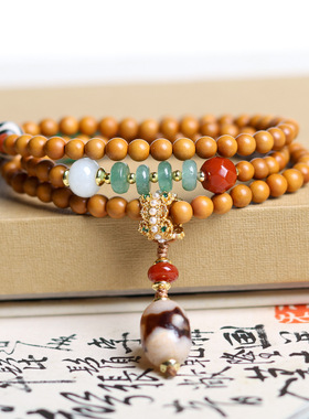 厂家直销橄榄核多圈手链藏饰三眼天珠跑环配件文玩手串女款