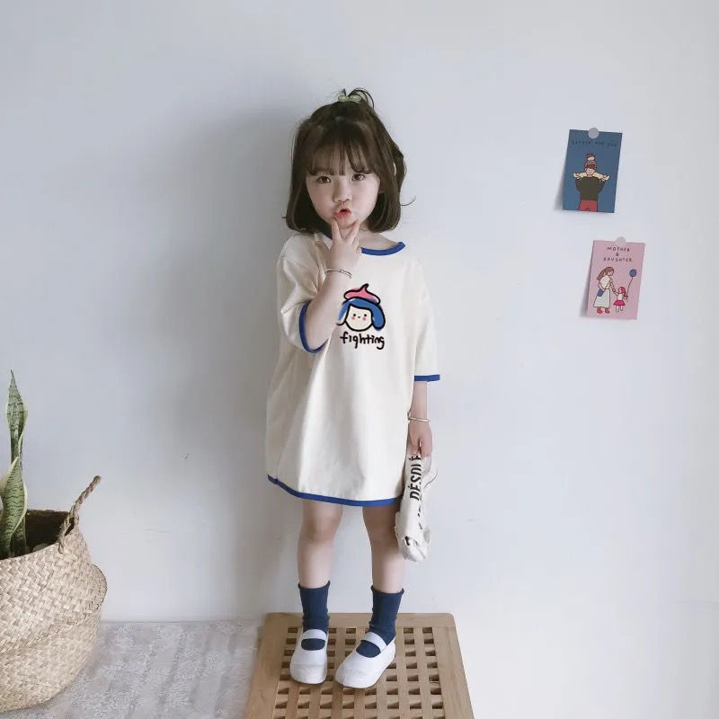 女童短袖连衣裙宝宝时尚卡通米奇纯棉T恤儿童洋气夏季新款卫衣裙