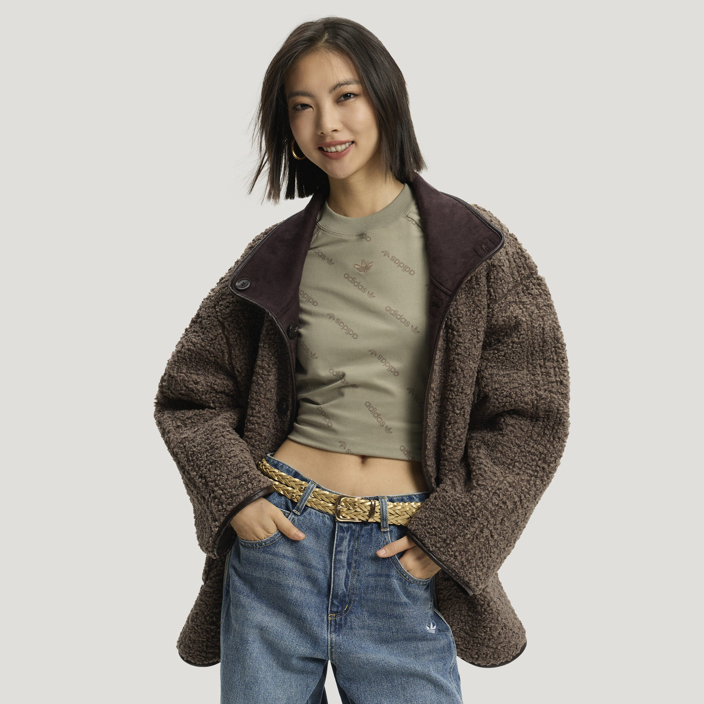 贺聪同款新年款双面穿仿羊羔绒休闲外套女冬adidas阿迪达斯三叶草,淘宝优惠券,粉丝福利购,淘宝优惠卷