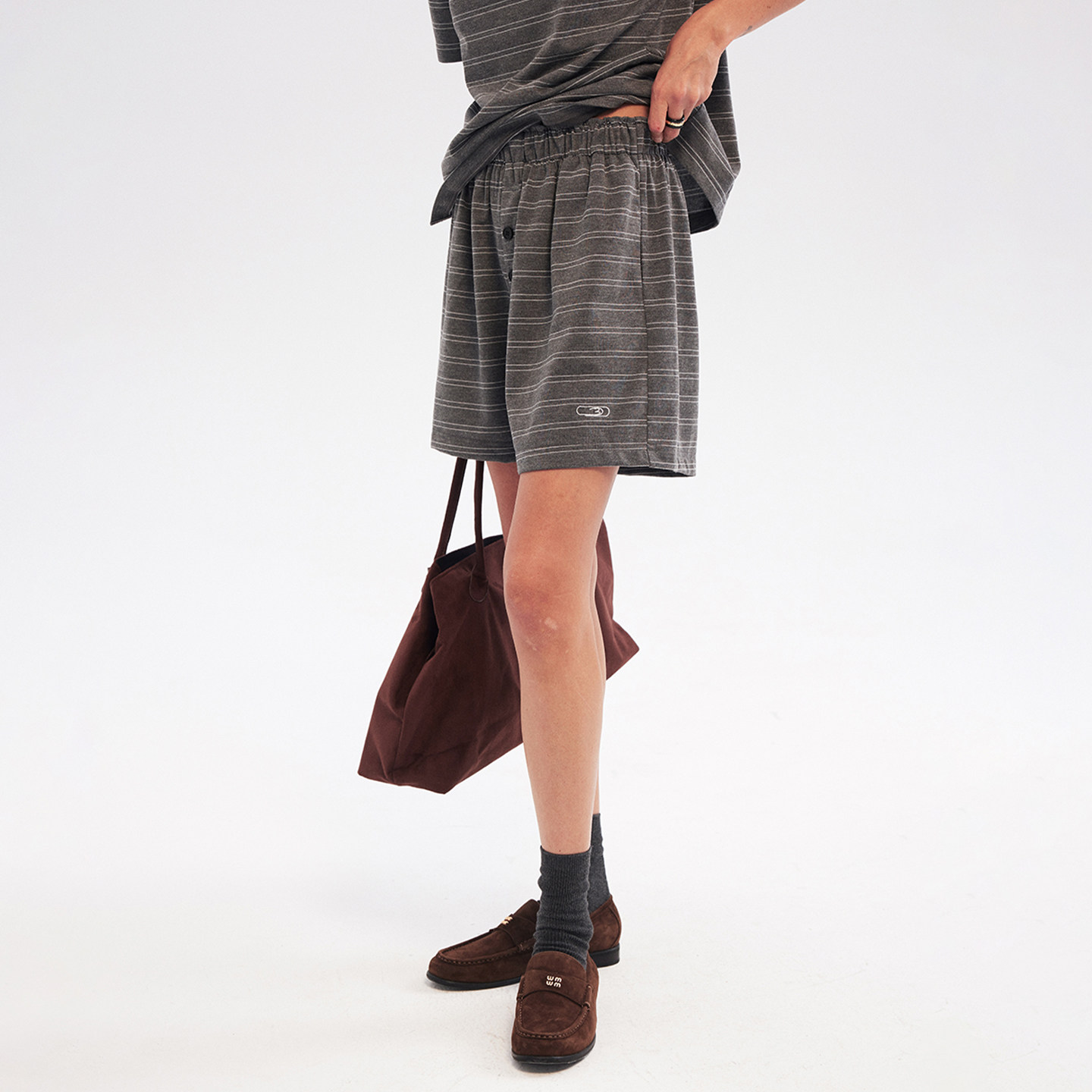 FREO3N2025新款夏季条纹休闲短裤宽松男女同款松紧腰阔腿复古简约,淘宝优惠券,粉丝福利购,淘宝优惠卷