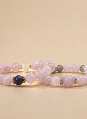 马达加斯粉晶炸毛狐狸方糖手串