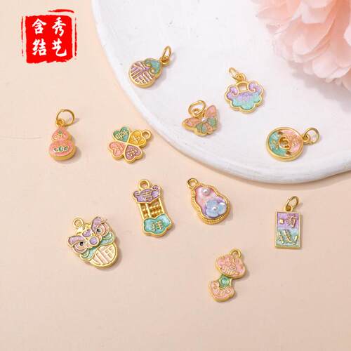 diy铃铛吊坠饰品批发配件古风如意滴油挂件招财纳福提溜沙金单坠 - 图0