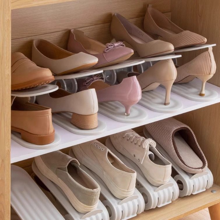 简约收纳鞋架简易折叠鞋托架塑料双层一体式可调节鞋架鞋子收纳架,淘宝优惠券,粉丝福利购,淘宝优惠卷