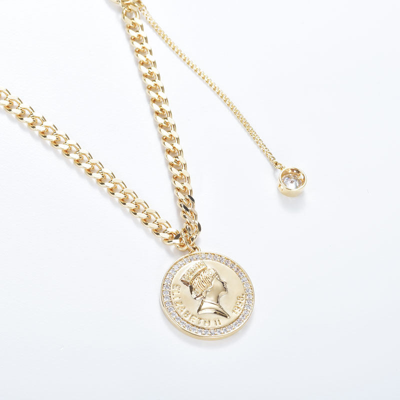 简梵洛欧美设计感嘻哈女金币吊坠 简梵洛项链