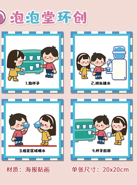 环创我会喝水规则步骤图提示贴纸