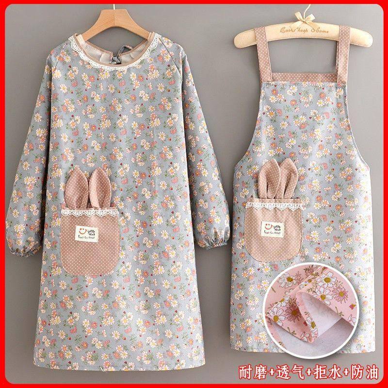韩版新款帆布围裙厨房家用防油耐磨长袖罩衣女士餐饮上班工作服男,淘宝优惠券,粉丝福利购,淘宝优惠卷
