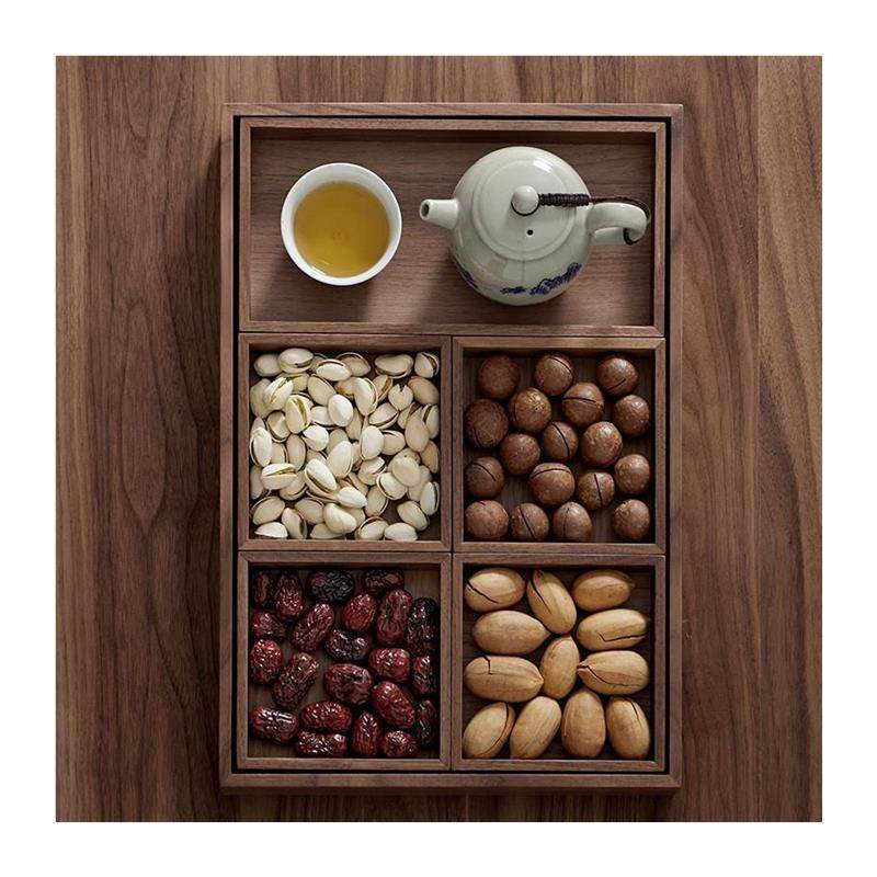 黑胡桃实木托盘日式长方形茶盘木质托盘家用茶水杯水具托盘六件套,淘宝优惠券,粉丝福利购,淘宝优惠卷