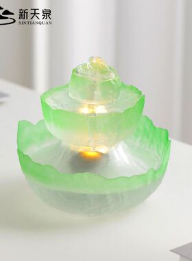 玻璃荷花流水生财摆件现