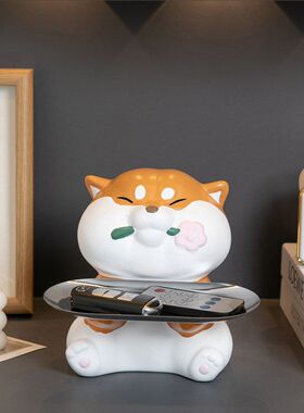 网红创意柴犬托盘玄关收纳纸巾盒