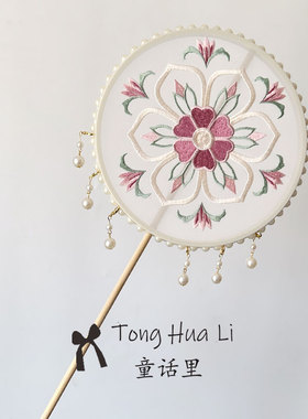 儿童中国风刺绣团扇女童古风扇子苏绣搭配汉服旗袍夏天舞蹈圆扇