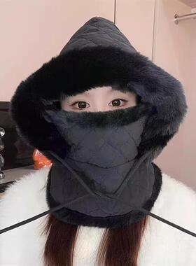 加绒冬天雷锋帽男女款加厚骑行帽子围巾一体防风护耳保暖防寒厂家