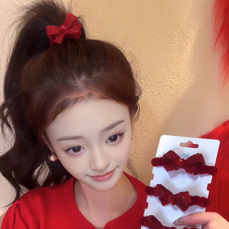 新年红色蝴蝶结头绳女2026年新款发圈扎头发绳本命年皮筋过年头饰