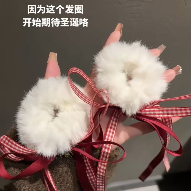 圣诞节毛绒大肠发圈秋冬少女心氛围铃铛蝴蝶结新年发绳可爱发饰