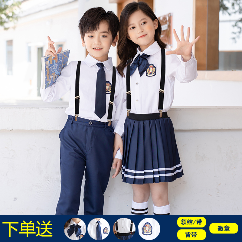 六一儿童合唱演出服背带裤套装幼儿园班服中小学生朗诵表演服装 - 图0