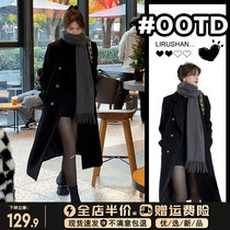 2023 new black positive shoulder suit fur coat big coat woman autumn winter thickened senior sense long and small child