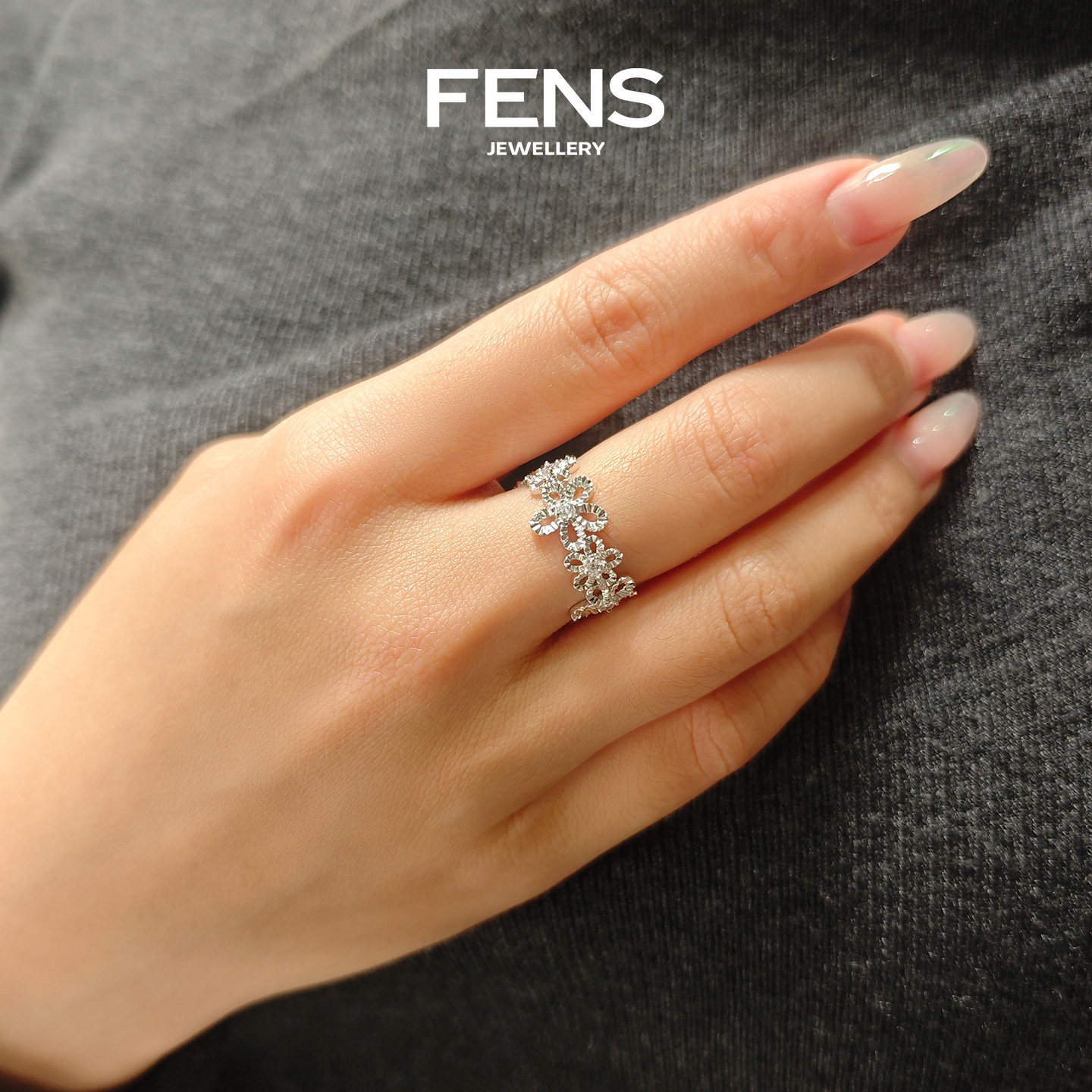 FENS珠宝 浮光织境系列花间叠序戒指女复古立体镶嵌锆石指环手饰,淘宝优惠券,粉丝福利购,淘宝优惠卷