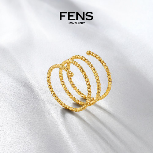 FENS珠宝 18K金戒指女小众弹簧珠珠指环叠戴饰品 - 图3
