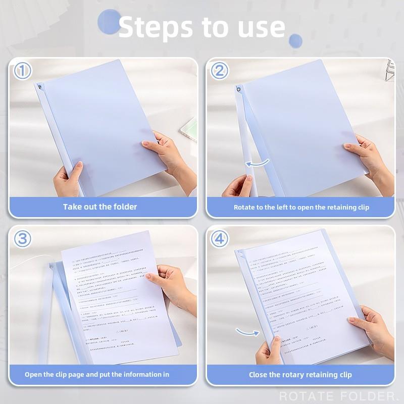 旋转拉杆文件夹A4纸张存储文件夹测试回形针拉杆夹测试纸张组织者文件夹拉杆夹旋转活页夹小学生特别透明插入 - 图3
