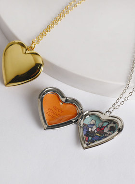 传说之下an全家福照片爱心相盒项链心形可开合项链吊坠