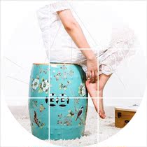 古復陶瓷凳子乡村中式家厅v美式鼓凳门厅换鞋客厅绣墩客居摆件