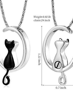 百年家事殡葬厂家亚马逊新款纪念宠物猫遗骨毛发刻字月亮猫型骨灰