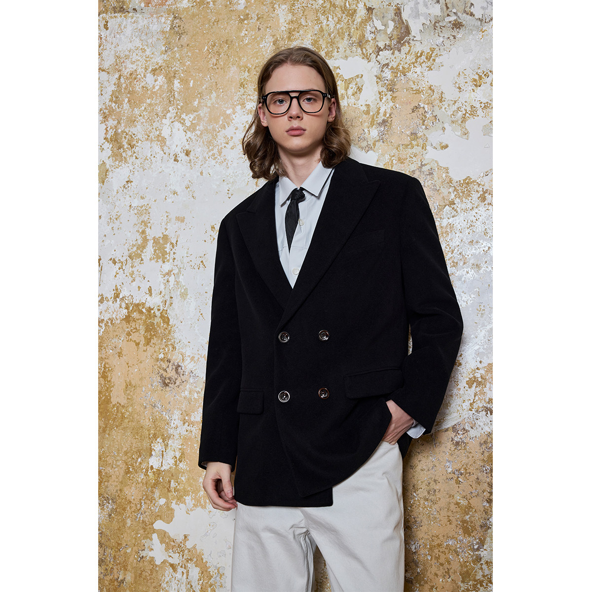 Ntalk 精纺立体线条经典休闲廓形设计枪驳领双排扣毛呢西装外套,淘宝优惠券,粉丝福利购,淘宝优惠卷