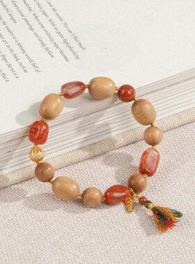 新中式老山檀香木多圈手链枣珠手串多宝饰品南红菩提沉香挂件手持