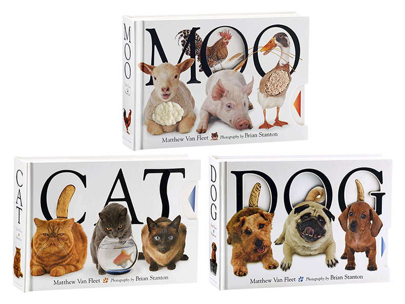 英文原版 Matthew Van Fleet 大厚开本纸板触摸操作书3册套装 Moo Cat Dog 家畜猫狗 幼儿启蒙认识 立体书绘本 英文版 进口英语书