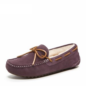 JUMBO简帛澳洲羊皮毛一体豆豆鞋圆头坡跟牛皮帮面