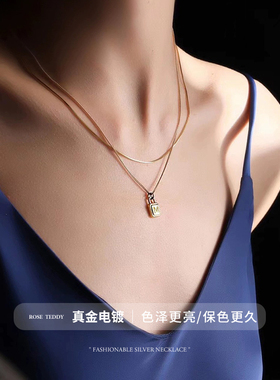 网红毛衣链纯银字母锁头项链女款