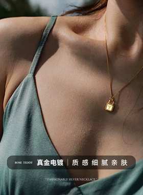 毛衣链纯银字母锁头女款项链颈链