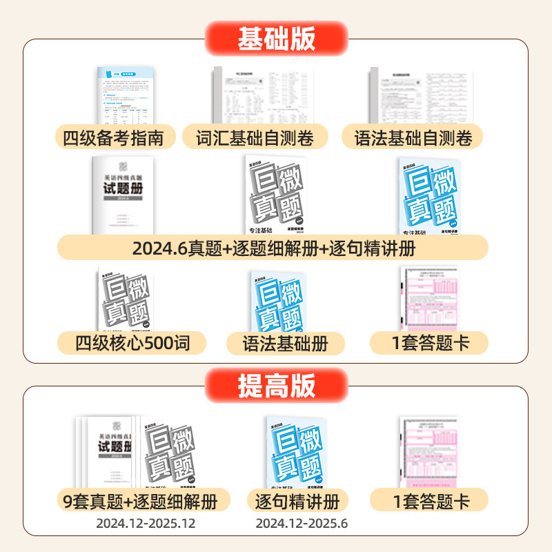 【备考2026.6】巨微英语四级真题逐句精解词汇闪过2025年试卷历年真题大学英语四级资料含12月真题听力专项训练四级考试闪过英语书