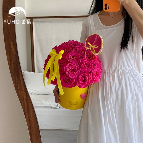 屿后 磨砂肤感套二礼盒鲜花玫瑰插花抱抱花盒花店diy手工花艺资材 - 图0