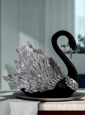 客厅摆件高端大气上档次新房装饰欧式现代情侣黑天鹅摆件高级酒柜