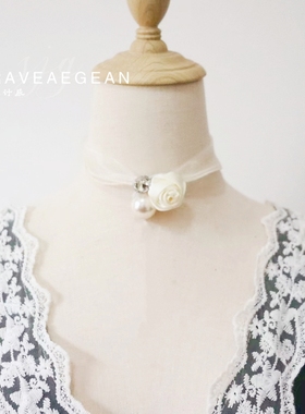 欧根纱网纱带女玫瑰花珍珠钻