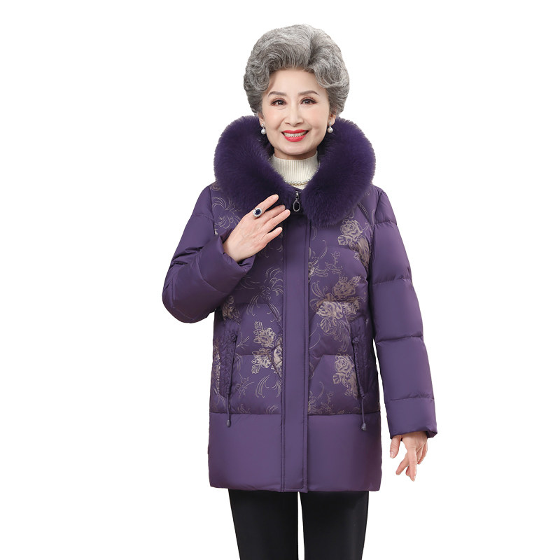 雅鹿中老年奶奶羽绒服女冬季2024新款狐狸大毛领加厚保暖外套女