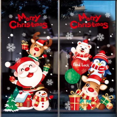 圣诞节装饰静电贴圣诞老人树玻璃贴纸商场公司橱窗贴户外窗户布置