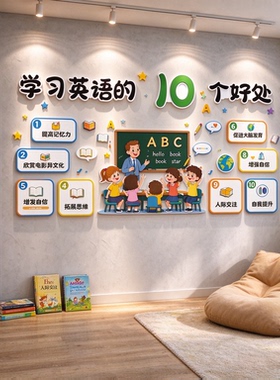学习英语的 10 个好处装饰画挂画英语培训机构卡通科普壁画