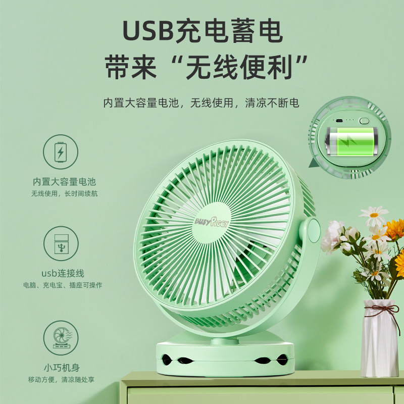 美国小猪厨房厕所小风扇壁挂钩式免打孔usb充电学生宿舍卫生间电风扇挂墙可夹洗手间小型办公室桌面无线静音