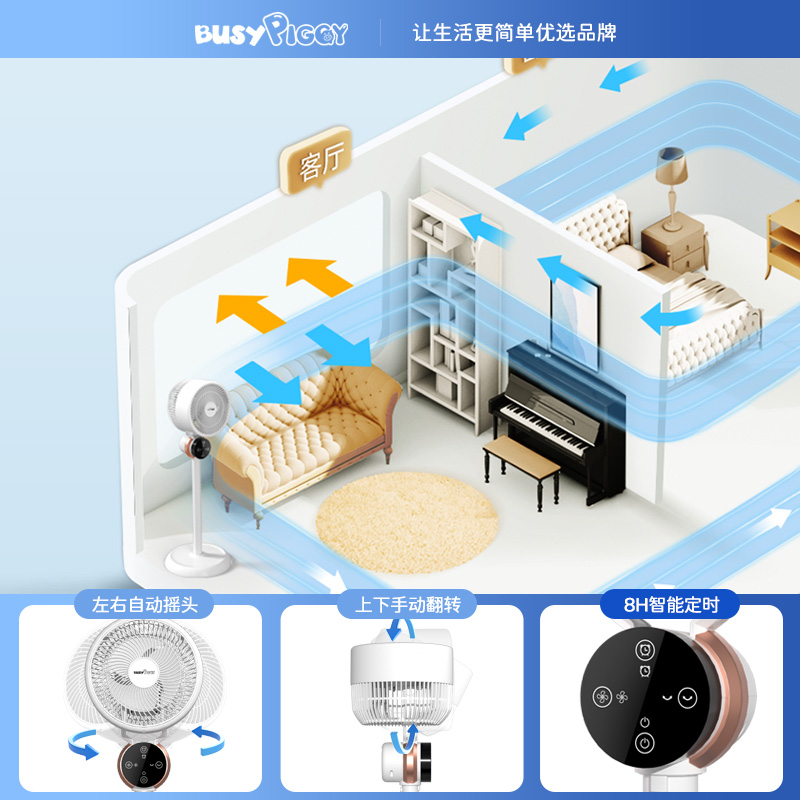 比赛小猪2025新款电风扇家用落地扇空气循环扇静音宿舍大风力立式