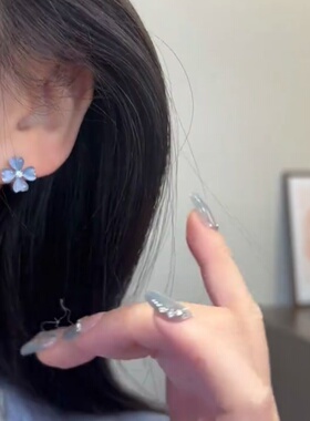 夏季新款蓝色冰透花朵耳扣女