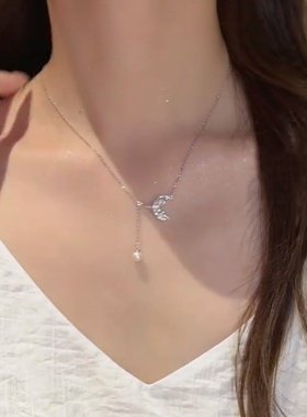 夏季超仙珍珠鱼尾流苏项链女