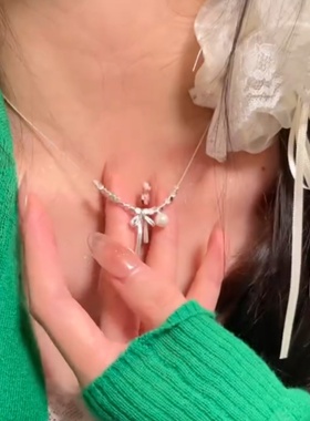 夏季百搭新品轻奢珠珠蝴蝶结项链