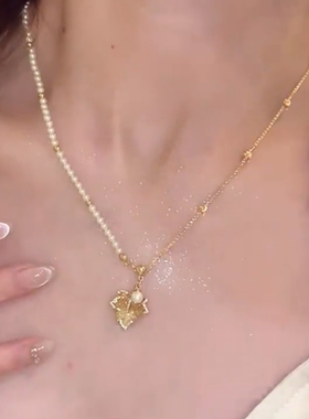 2025新款爆款闪锆枫叶珠珠项链女