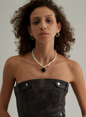 ZIVGREY纯银黑玛瑙爱心珍珠项链